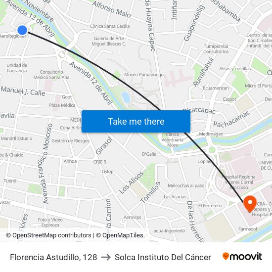 Florencia Astudillo, 128 to Solca  Instituto Del Cáncer map