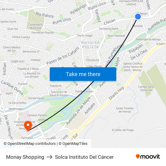 Monay Shopping to Solca  Instituto Del Cáncer map