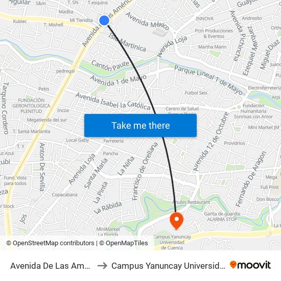 Avenida De Las Americas, 176 to Campus Yanuncay Universidad De Cuenca map