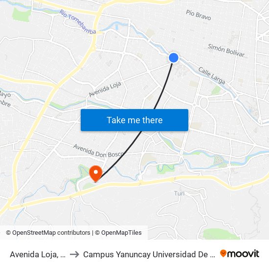 Avenida Loja, 146 to Campus Yanuncay Universidad De Cuenca map