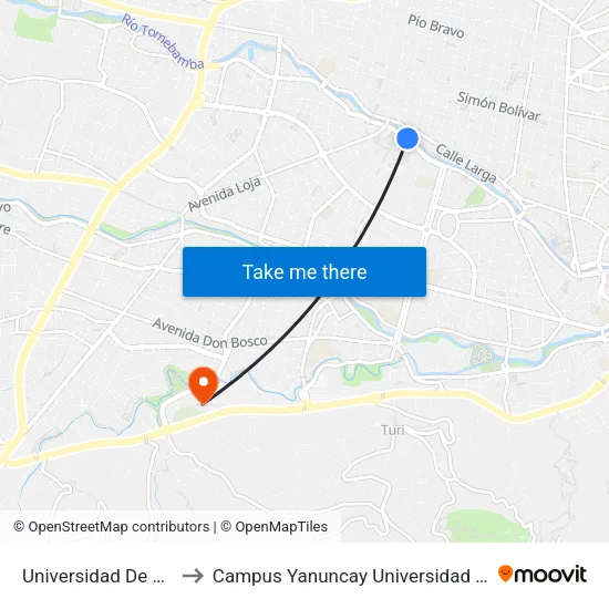 Universidad De Cuenca to Campus Yanuncay Universidad De Cuenca map