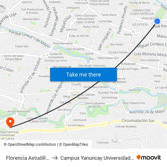 Florencia Astudillo, 2316 to Campus Yanuncay Universidad De Cuenca map