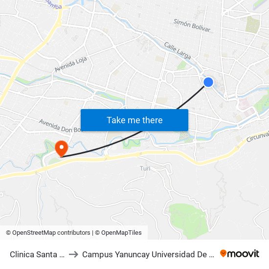 Clinica Santa Ana to Campus Yanuncay Universidad De Cuenca map