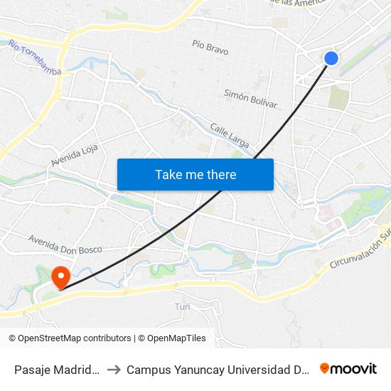 Pasaje Madrid, 123 to Campus Yanuncay Universidad De Cuenca map