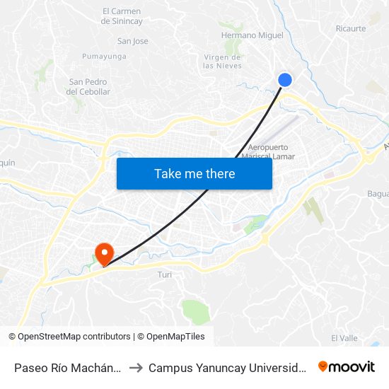 Paseo Río Machángara, 544 to Campus Yanuncay Universidad De Cuenca map