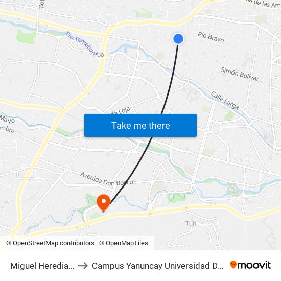 Miguel Heredia, 367 to Campus Yanuncay Universidad De Cuenca map