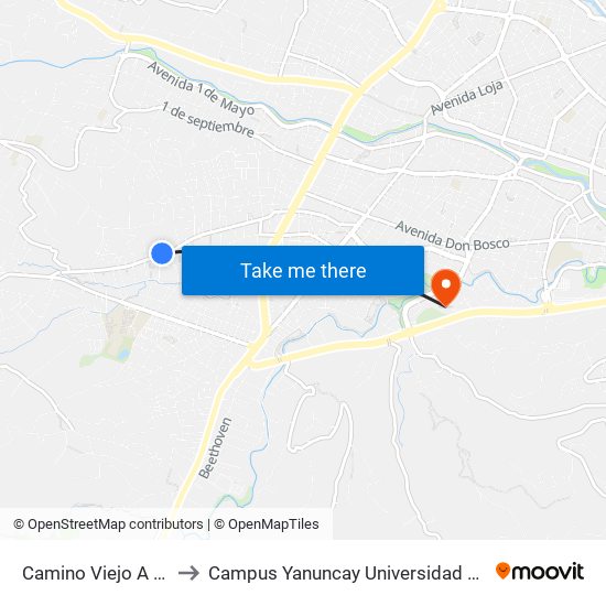 Camino Viejo A Baños to Campus Yanuncay Universidad De Cuenca map