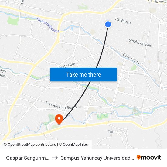 Gaspar Sangurima, 1607 to Campus Yanuncay Universidad De Cuenca map