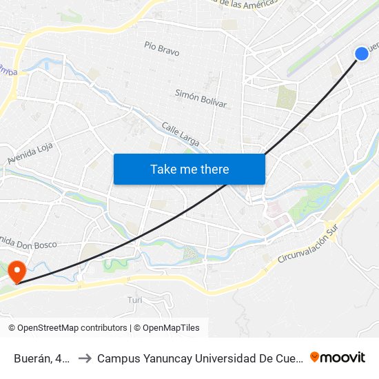 Buerán, 422 to Campus Yanuncay Universidad De Cuenca map