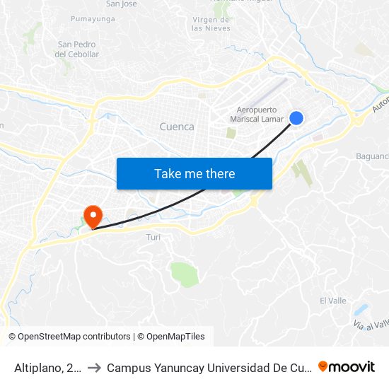 Altiplano, 227 to Campus Yanuncay Universidad De Cuenca map