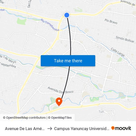 Avenue De Las Américas, 205y to Campus Yanuncay Universidad De Cuenca map