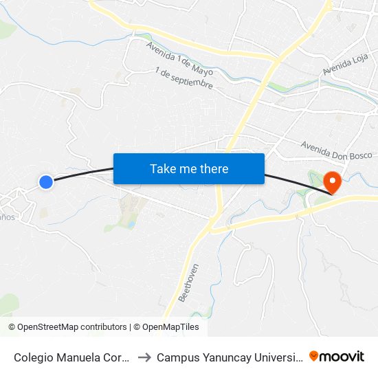 Colegio Manuela Cordova Galarza to Campus Yanuncay Universidad De Cuenca map