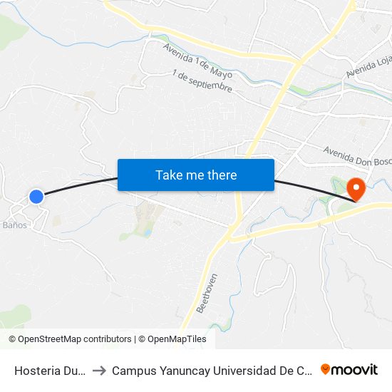 Hosteria Duran to Campus Yanuncay Universidad De Cuenca map