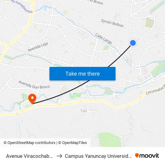 Avenue Viracochabamba, 222 to Campus Yanuncay Universidad De Cuenca map