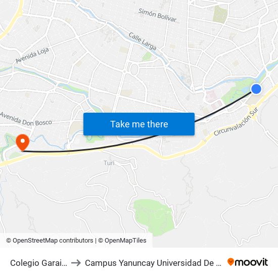 Colegio Garaicoa to Campus Yanuncay Universidad De Cuenca map
