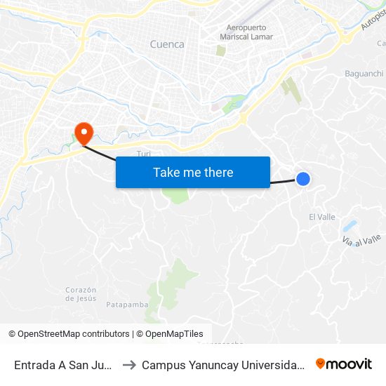 Entrada A San Juan Loma to Campus Yanuncay Universidad De Cuenca map