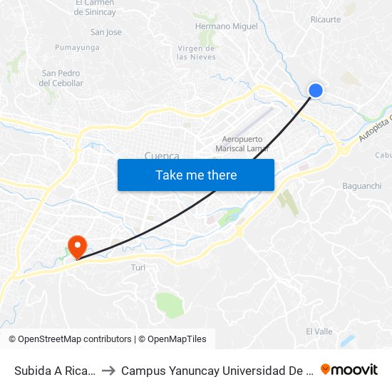 Subida A Ricaurte to Campus Yanuncay Universidad De Cuenca map