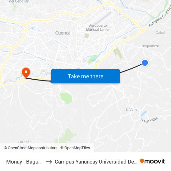 Monay - Baguanchi to Campus Yanuncay Universidad De Cuenca map