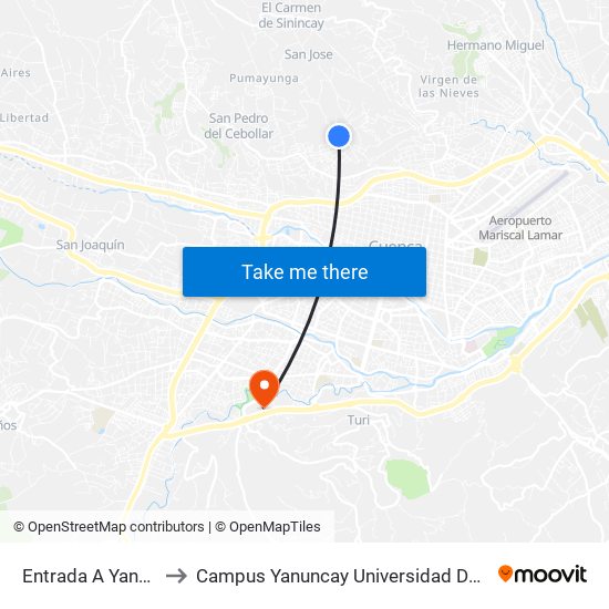 Entrada A Yanaturo to Campus Yanuncay Universidad De Cuenca map