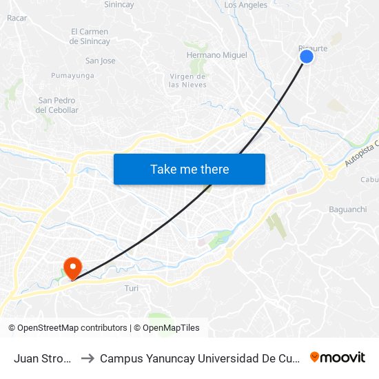 Juan Strobel to Campus Yanuncay Universidad De Cuenca map