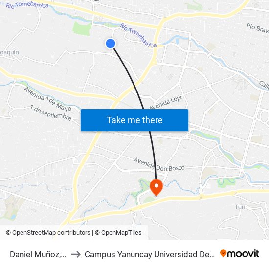 Daniel Muñoz, 220 to Campus Yanuncay Universidad De Cuenca map
