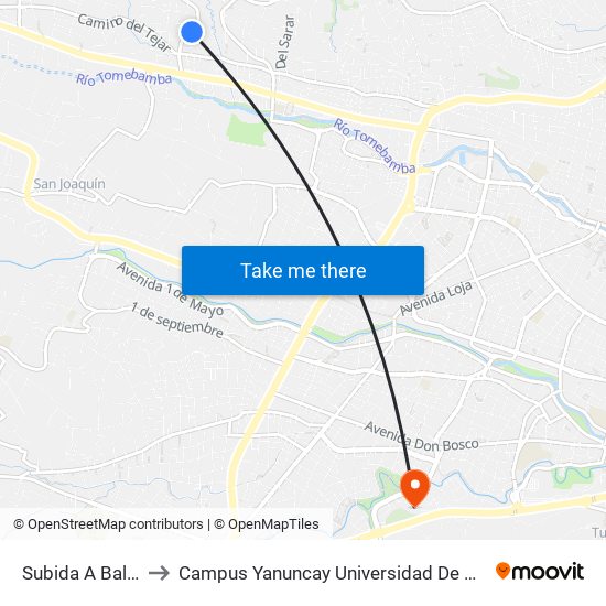 Subida A Balzay to Campus Yanuncay Universidad De Cuenca map