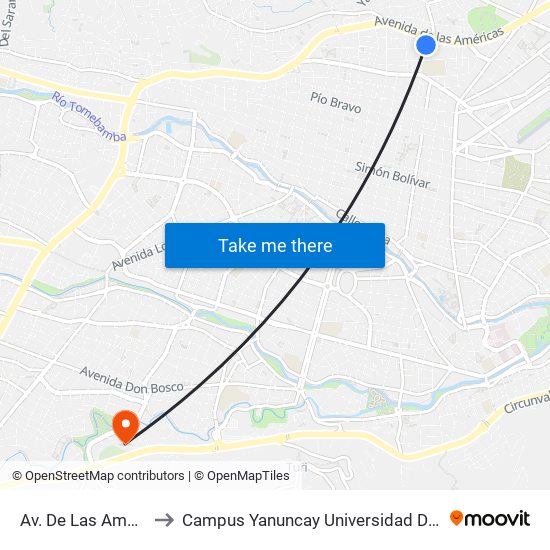 Av. De Las Américas to Campus Yanuncay Universidad De Cuenca map