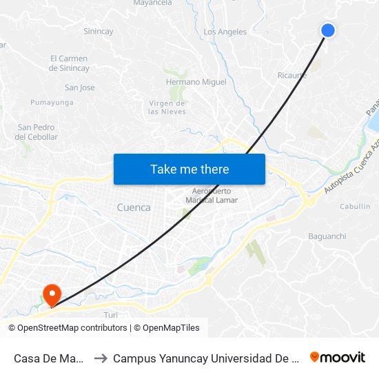 Casa De Madera to Campus Yanuncay Universidad De Cuenca map