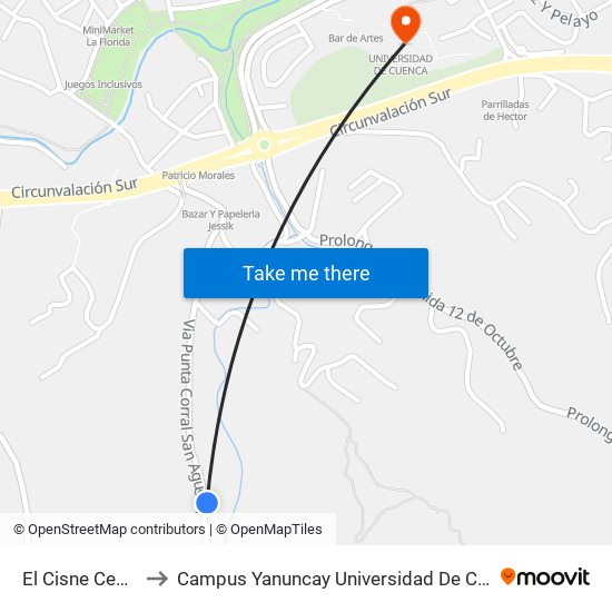 El Cisne Centro to Campus Yanuncay Universidad De Cuenca map