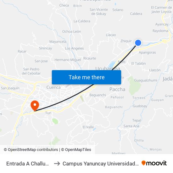 Entrada A Challuabamba to Campus Yanuncay Universidad De Cuenca map
