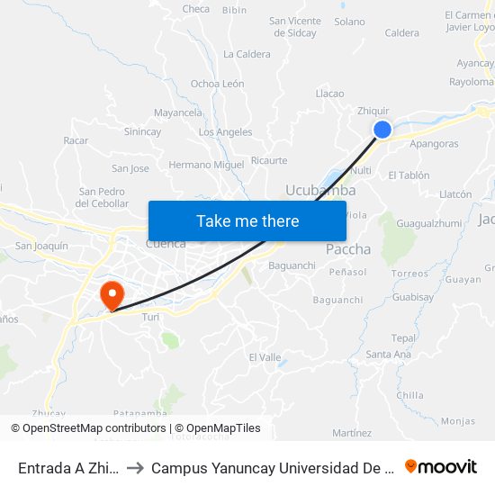 Entrada A Zhiquir to Campus Yanuncay Universidad De Cuenca map