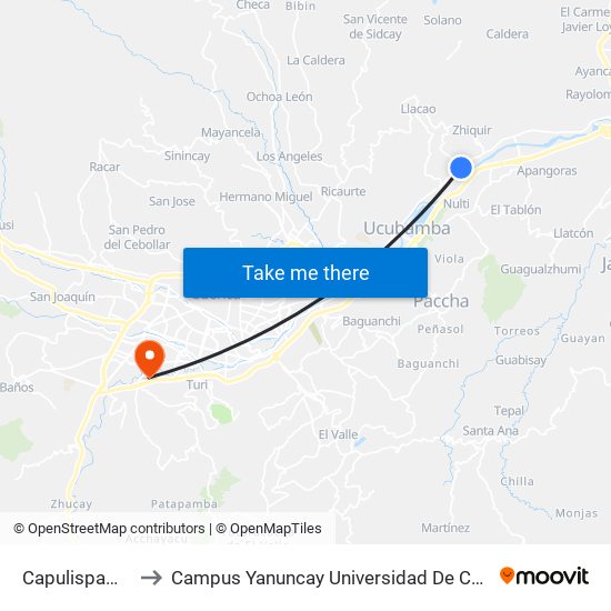 Capulispamba to Campus Yanuncay Universidad De Cuenca map