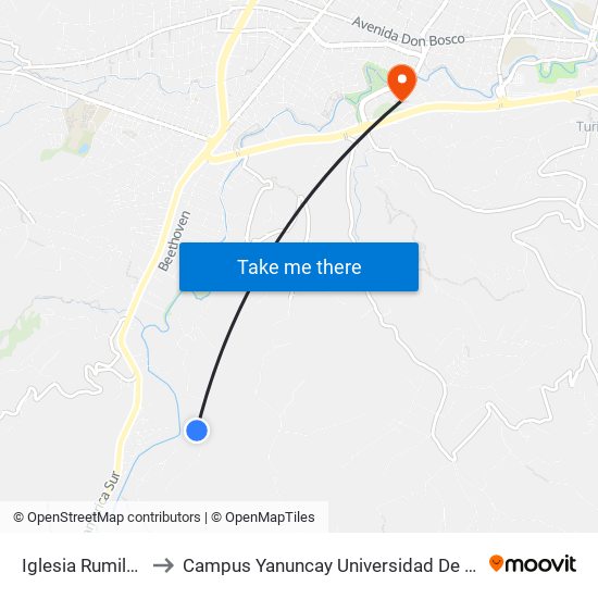 Iglesia Rumiloma to Campus Yanuncay Universidad De Cuenca map