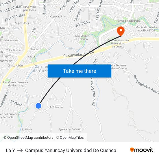 La Y to Campus Yanuncay Universidad De Cuenca map