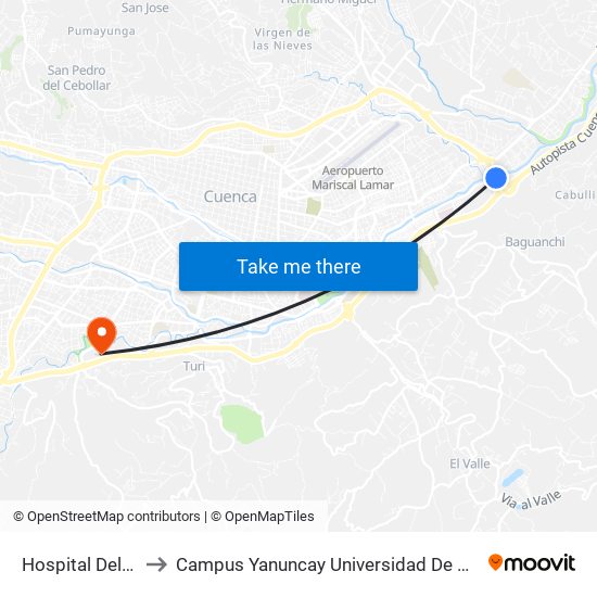 Hospital Del Rio to Campus Yanuncay Universidad De Cuenca map