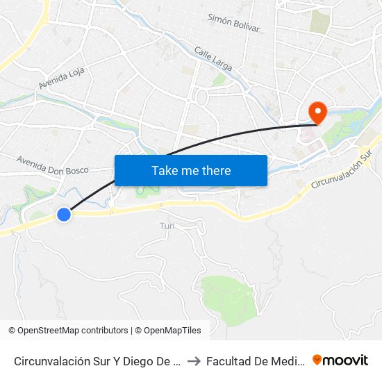 Circunvalación Sur Y Diego De Tapia to Facultad De Medicina map