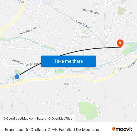 Francisco De Orellana, 2 to Facultad De Medicina map