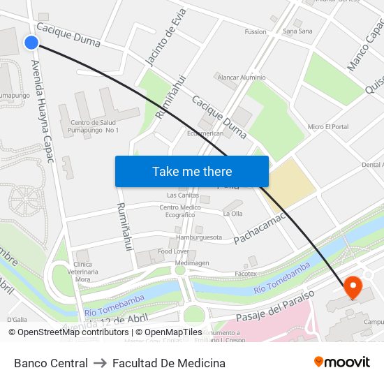 Banco Central to Facultad De Medicina map