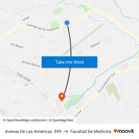 Avenue De Las Américas, 599 to Facultad De Medicina map