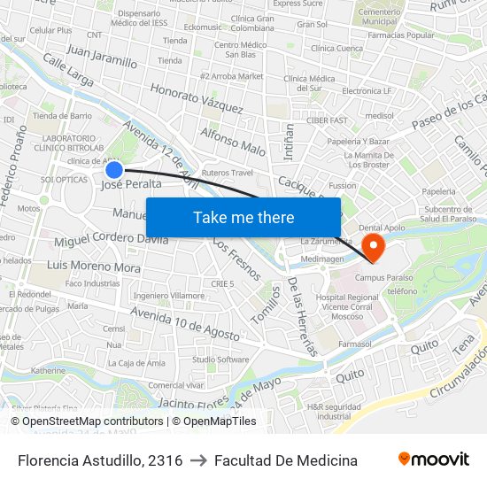 Florencia Astudillo, 2316 to Facultad De Medicina map