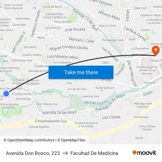 Avenida Don Bosco, 223 to Facultad De Medicina map