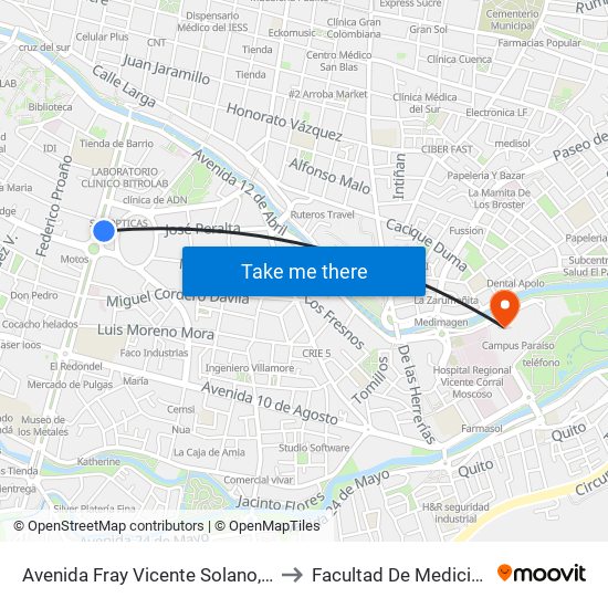 Avenida Fray Vicente Solano, 5 to Facultad De Medicina map