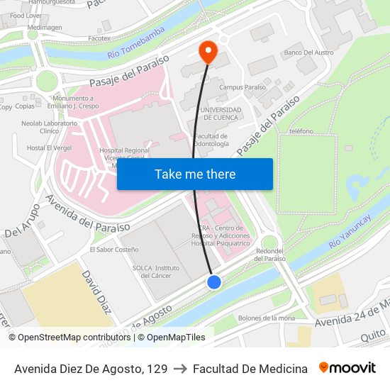 Avenida Diez De Agosto, 129 to Facultad De Medicina map