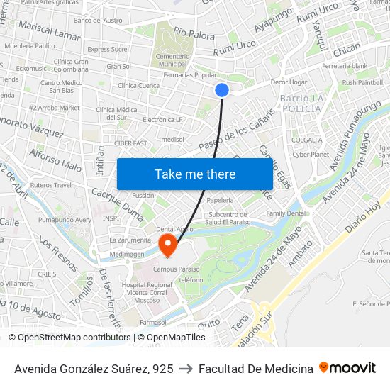 Avenida González Suárez, 925 to Facultad De Medicina map