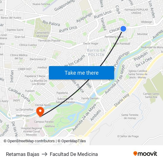 Retamas Bajas to Facultad De Medicina map