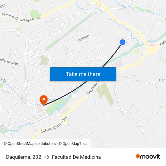 Daquilema, 232 to Facultad De Medicina map