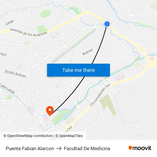 Puente Fabian Alarcon to Facultad De Medicina map