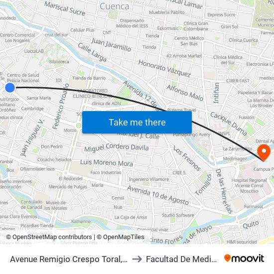 Avenue Remigio Crespo Toral, 421 to Facultad De Medicina map