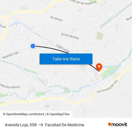 Avenida Loja, 558 to Facultad De Medicina map