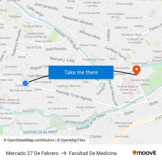 Mercado 27 De Febrero to Facultad De Medicina map